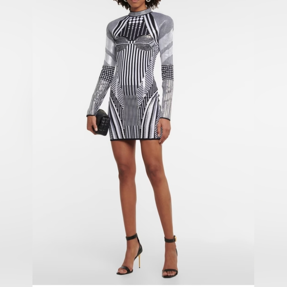 Geometric pattern jacquard knit dress